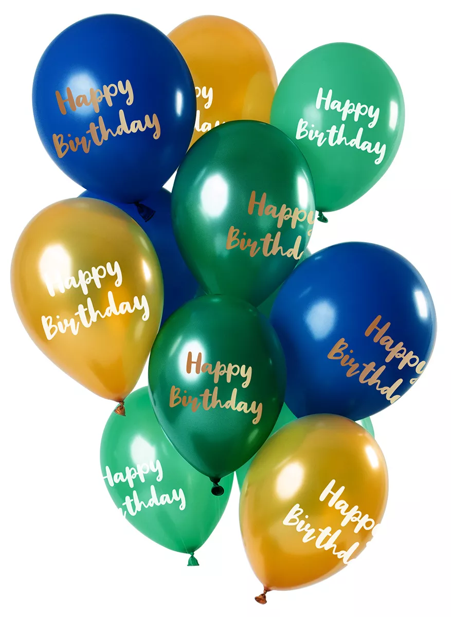 12 palloncini in lattice happy bday in oro verde