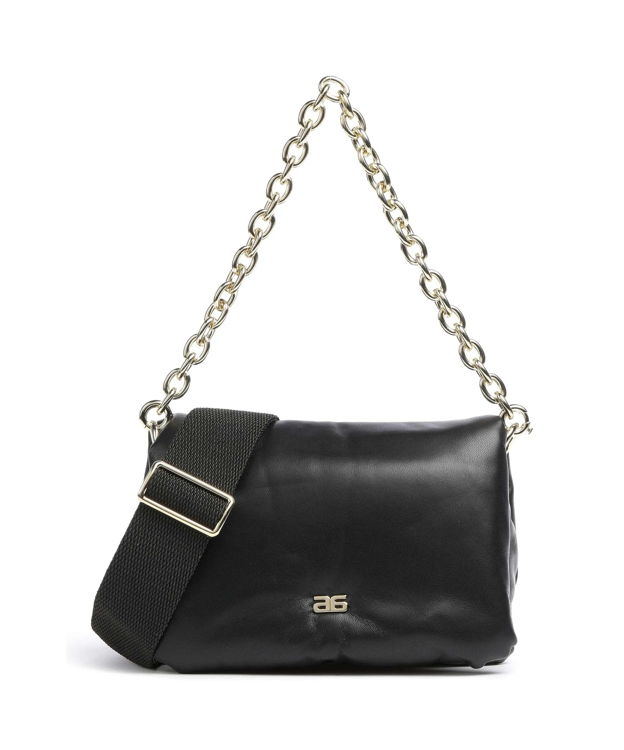  Abro Piuma_Lucido Puffer Borsa a spalla morbida pelle bovina nero  