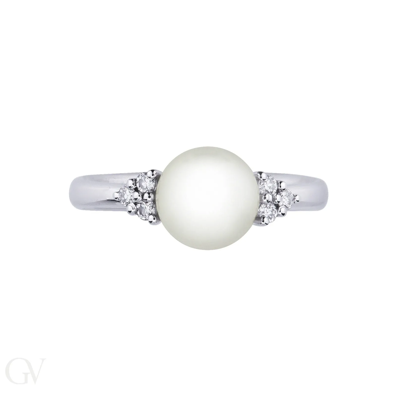 Anello in oro bianco 18k con Perla di circa 7 mm e diamanti