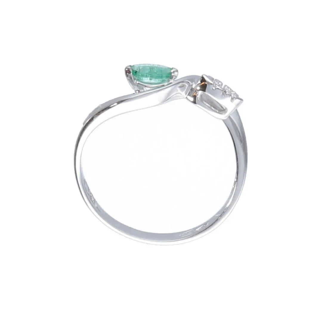 Anello in oro bianco con diamanti e smeraldo