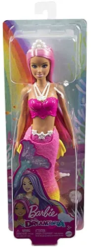 Barbie - Dreamtopia Sirena Bambola capelli rosa con coda rosa e giallo sfumati e coroncina, Giocattolo per Bambini 3+ Anni, HGR1