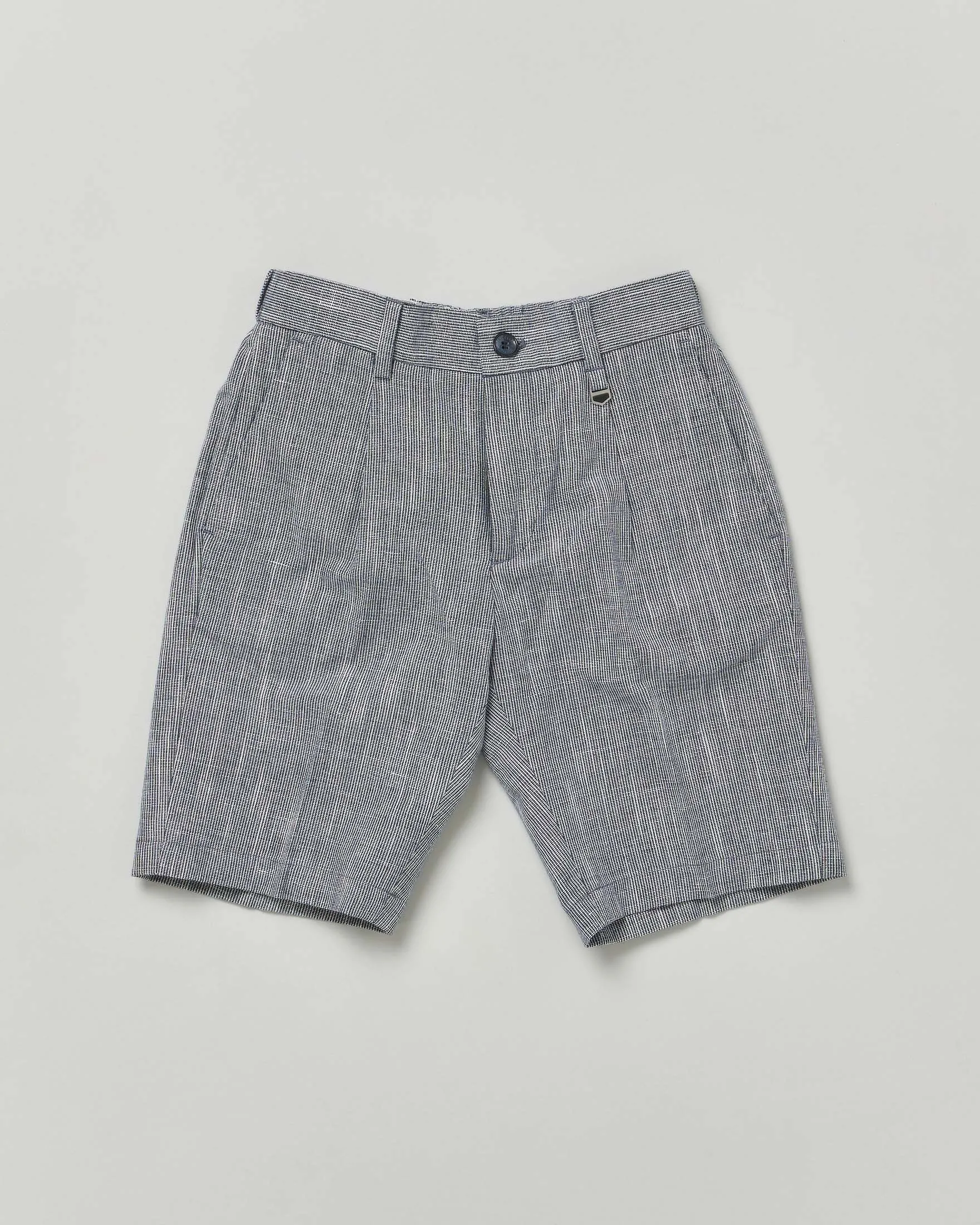 Bermuda in lino e cotone a fantasia micro quadretto blu e bianco 8-12 anni