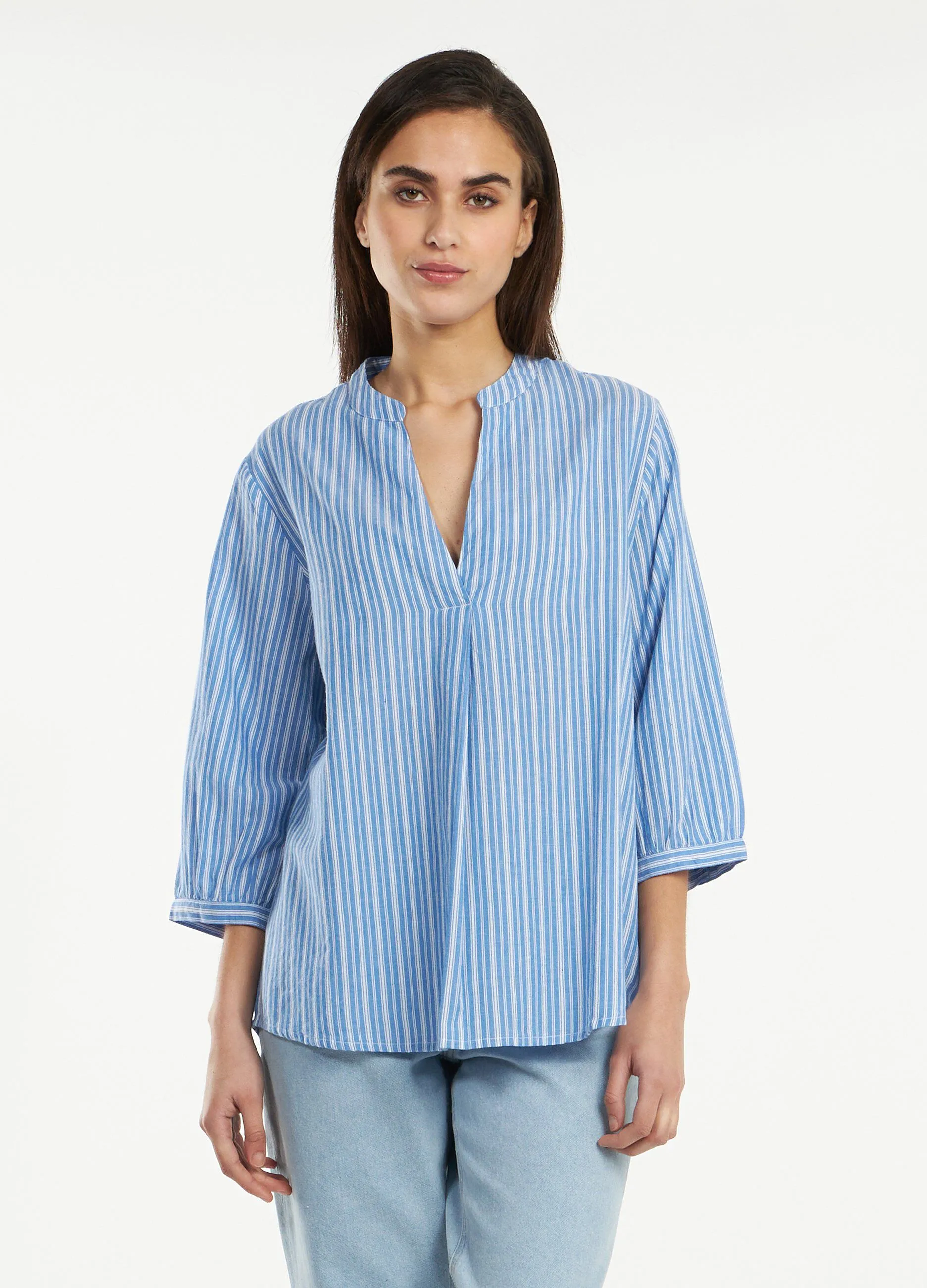 Blusa a righe in puro cotone donna