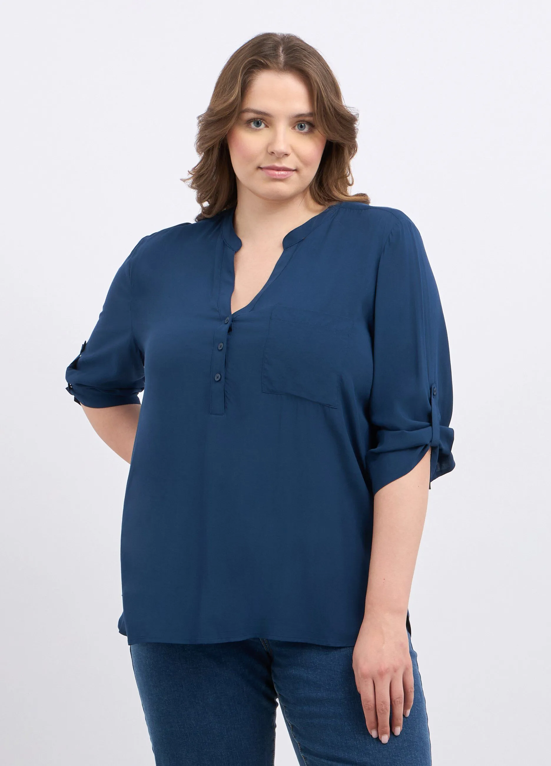 Blusa in pura viscosa con taschino donna curvy