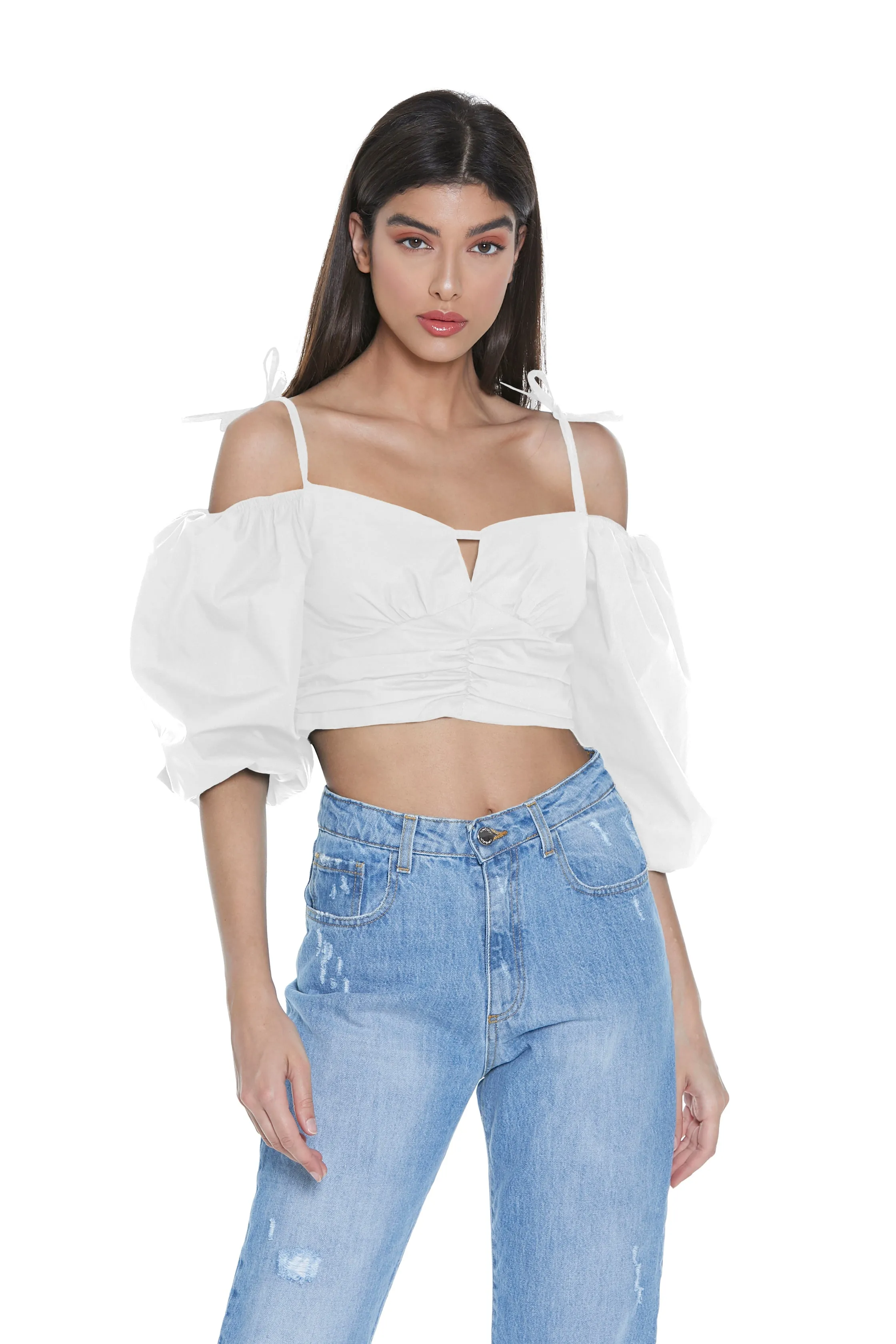 Blusa TAMAMI corta manica a 3/4 palloncino scollo cuore con spalline più arricci