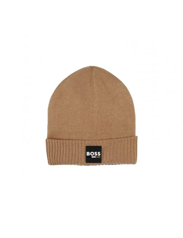 BOSS     Cappello beige con patch gommato Boss