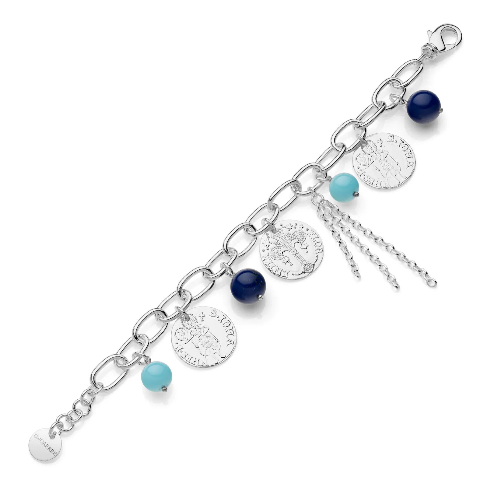 Bracciale con monete e perle blu e turchese