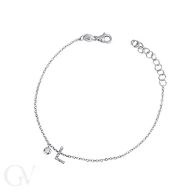 Bracciale lettera L in oro bianco 18k con diamanti