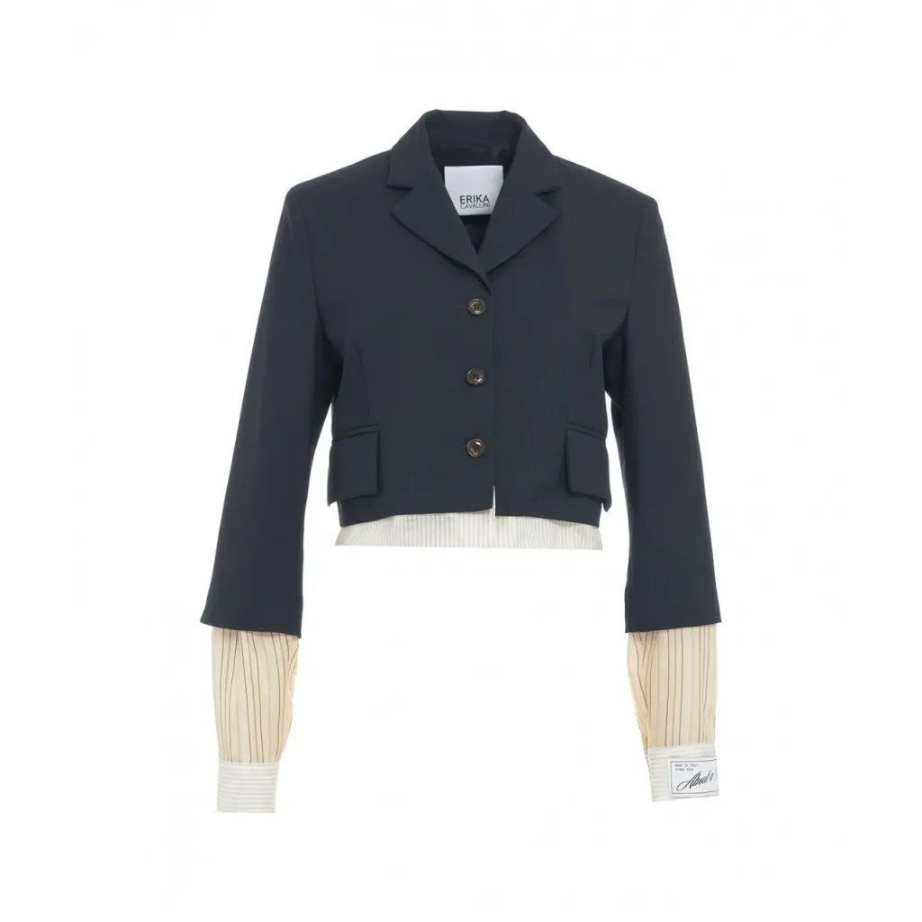 Camicetta cropped con inserti sullorlo blu scuro