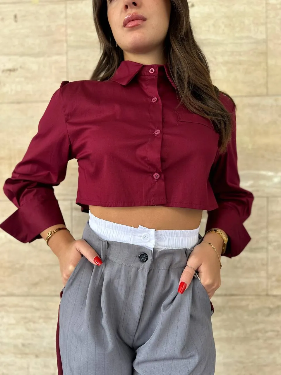 Camicia Jeffrey Cropped Bordeaux