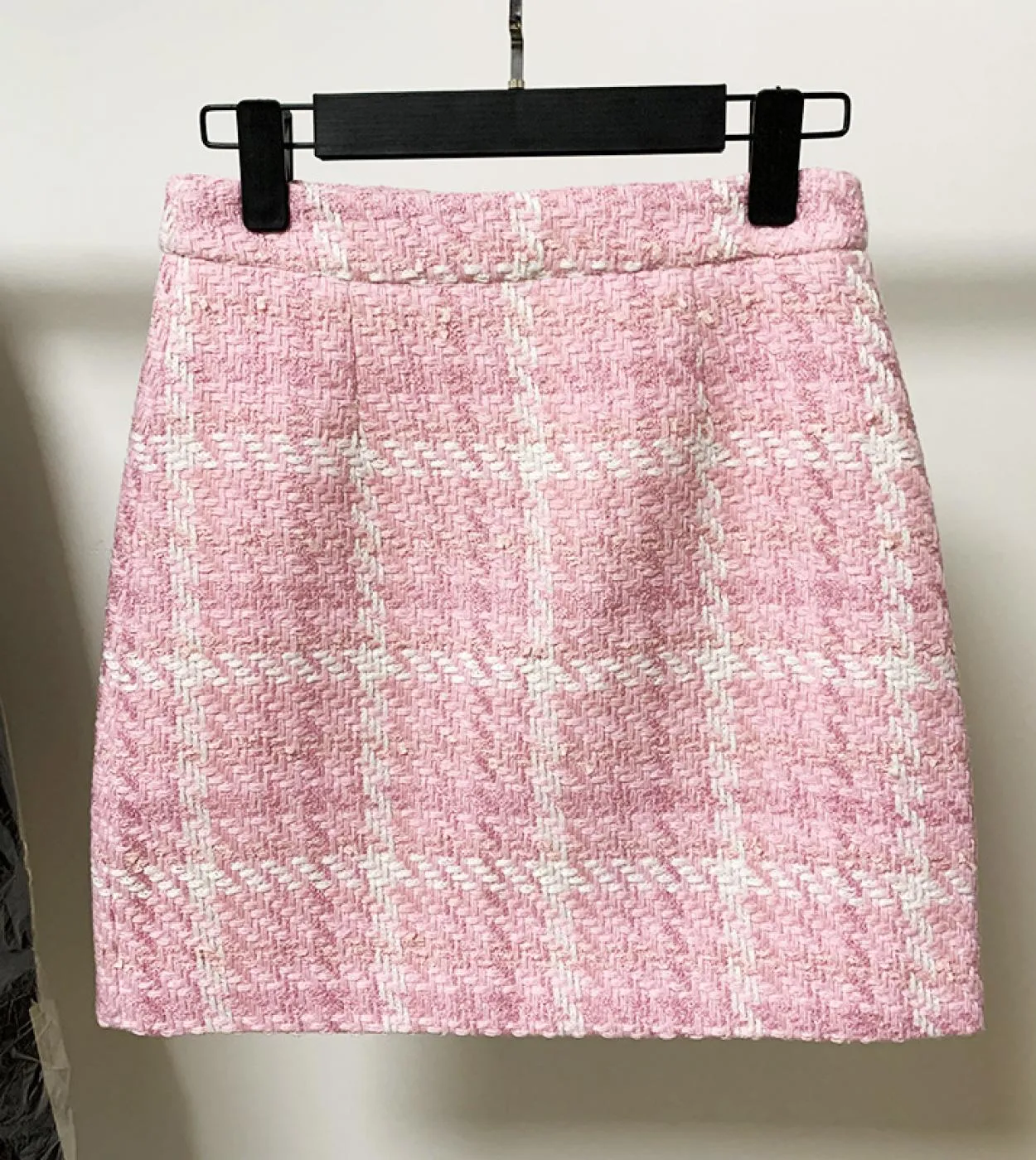 Cappotto da donna in lana intrecciata a quadri rosa Cappotto autunno inverno Tessuto personalizzato Bottone a rombi Giacche cort