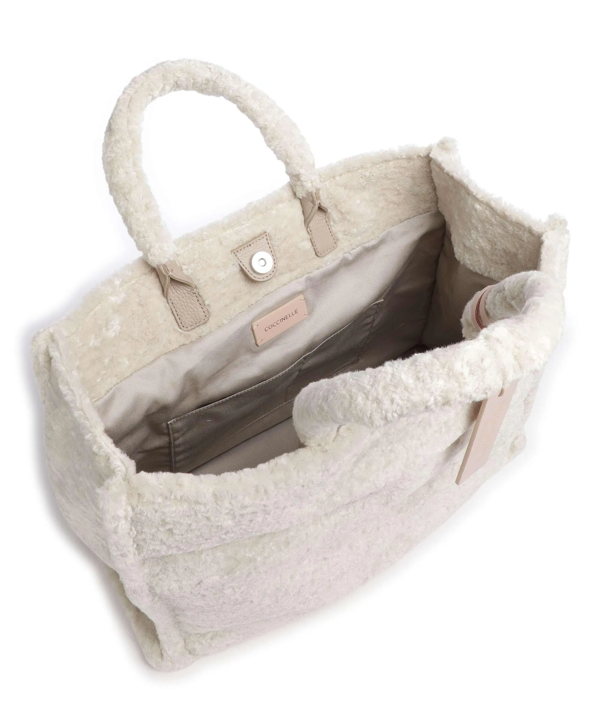  Coccinelle Never Without Bag Astrakan Borsa a mano eco-pelliccia natura  