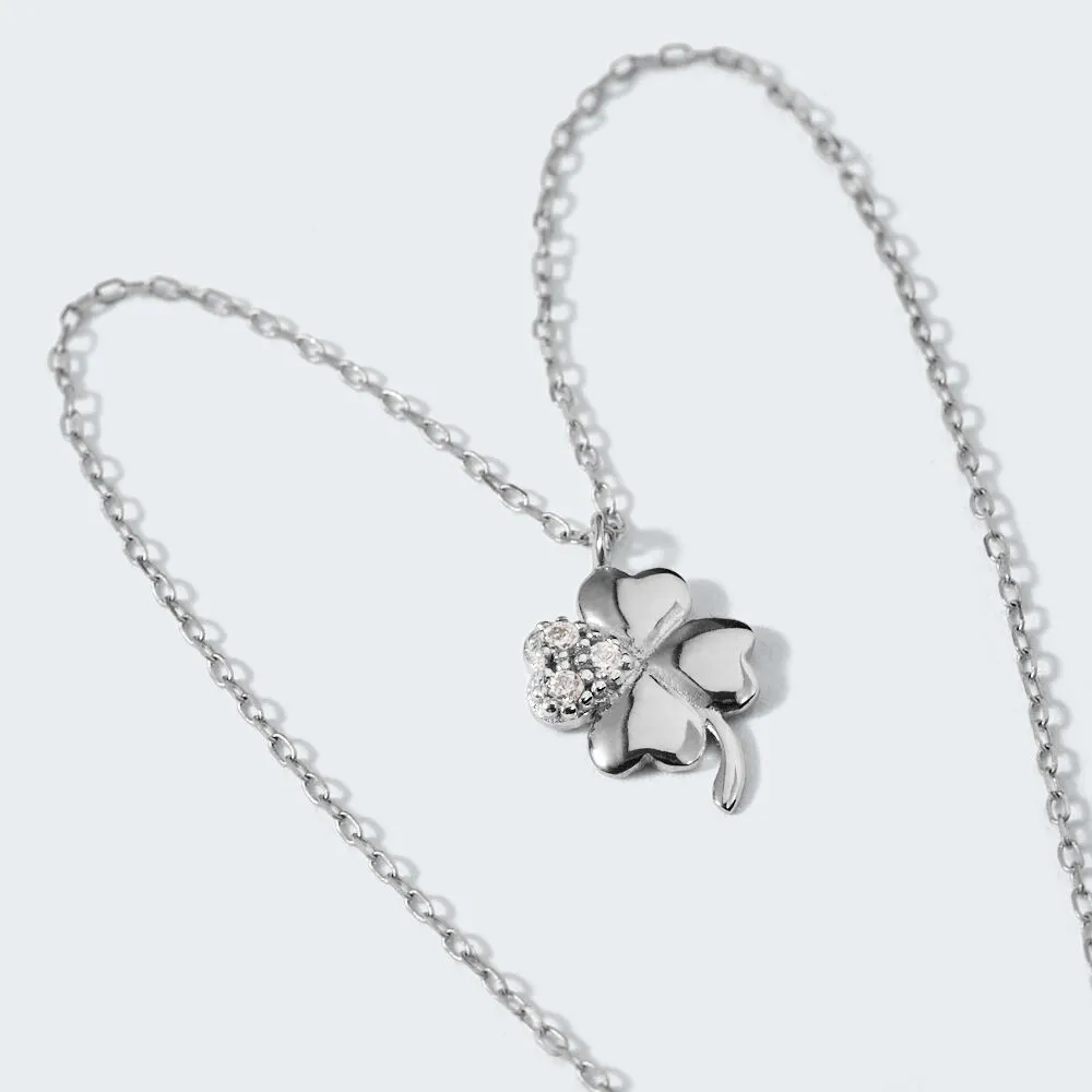 Collana Quadrifoglio Claire Oro Bianco 375/1000 Cubic Zirconia Bianco 40 + 2 cm 1424459