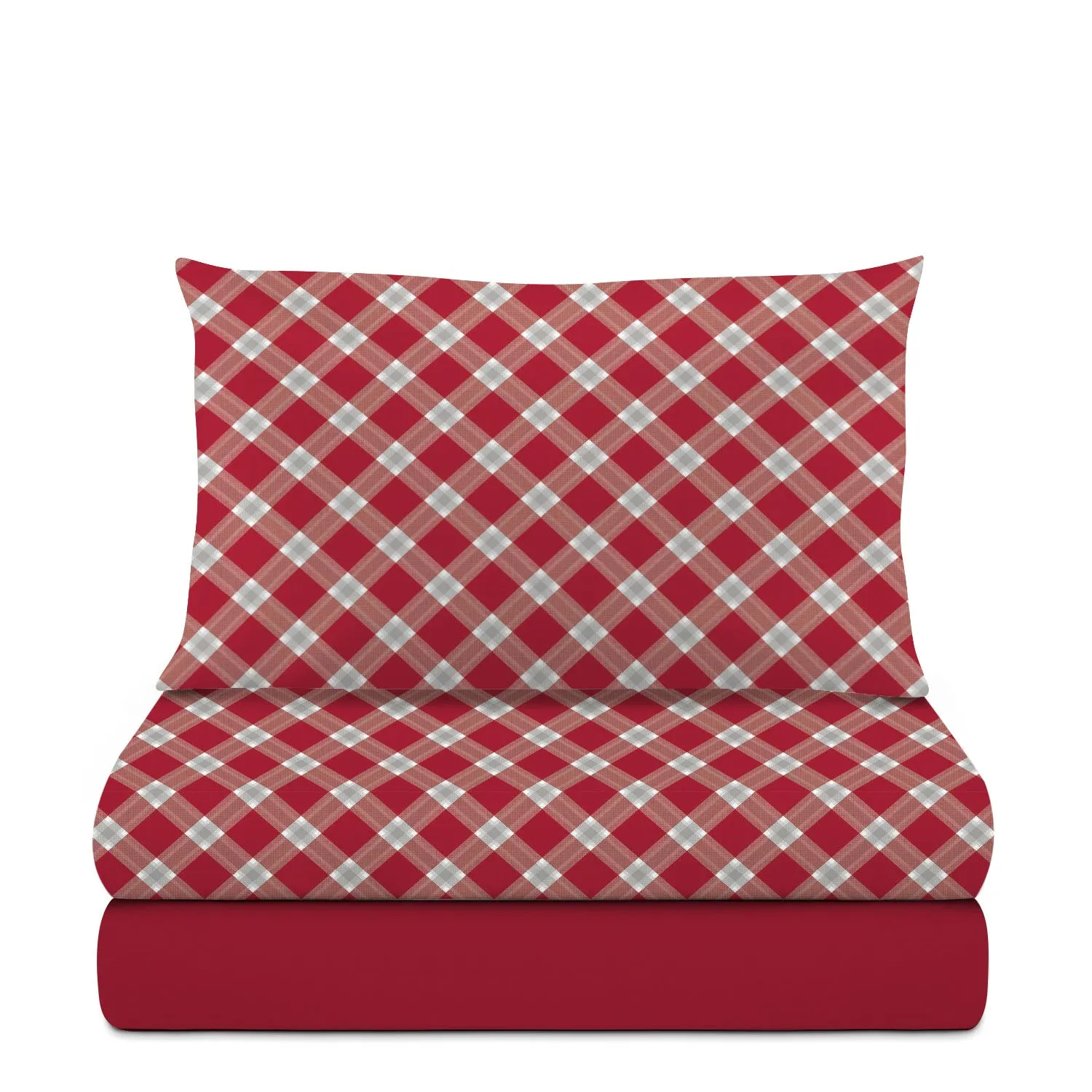 Completo letto singolo in cotone Scozzese - rosso 