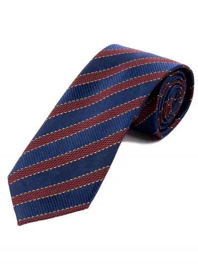 Cravatta lunga struttura a righe blu navy rosso bordeaux