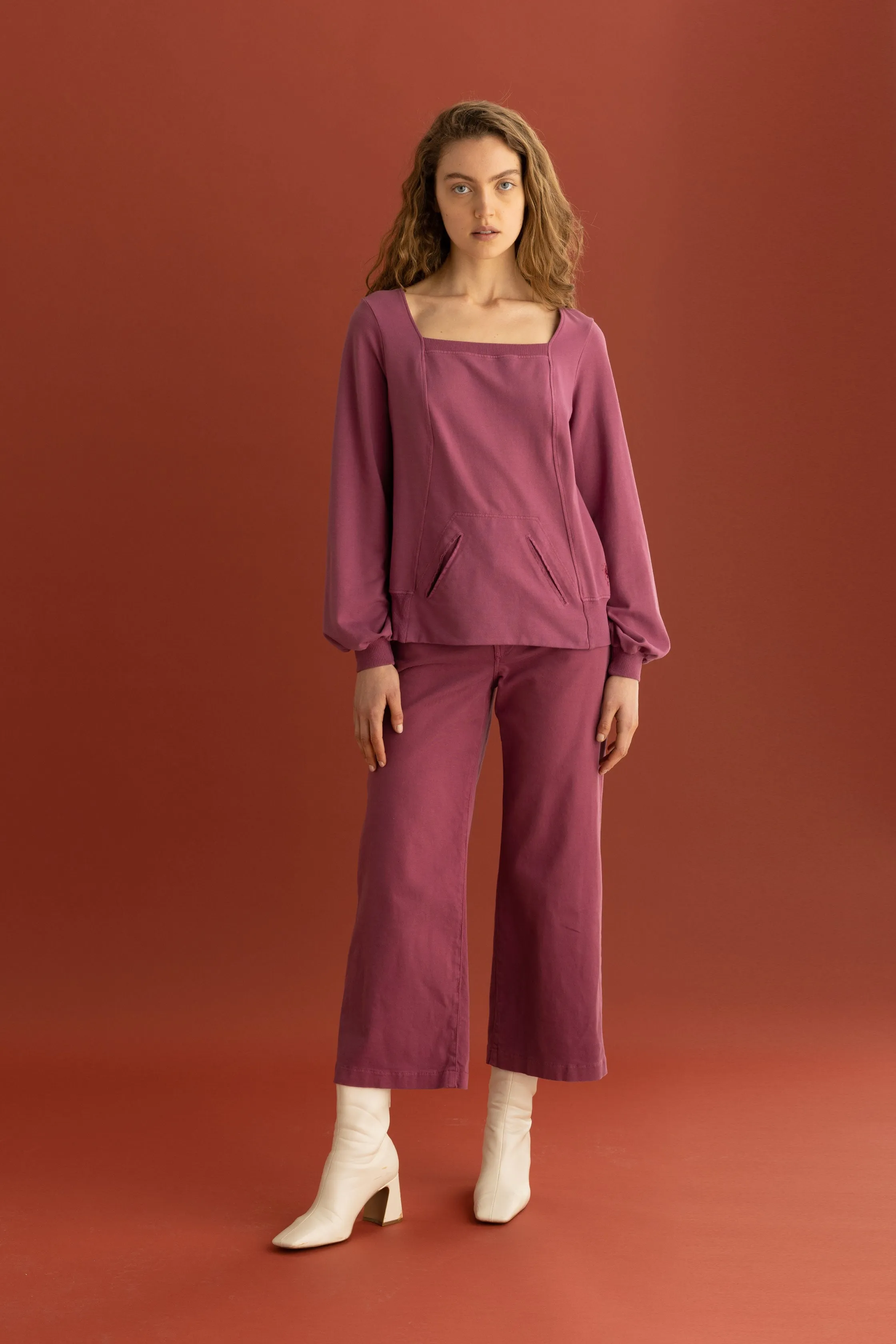 European Culture  ---------    ------------Pantalone Wide Leg in Bull Denim Smerigliato 08BU 3821