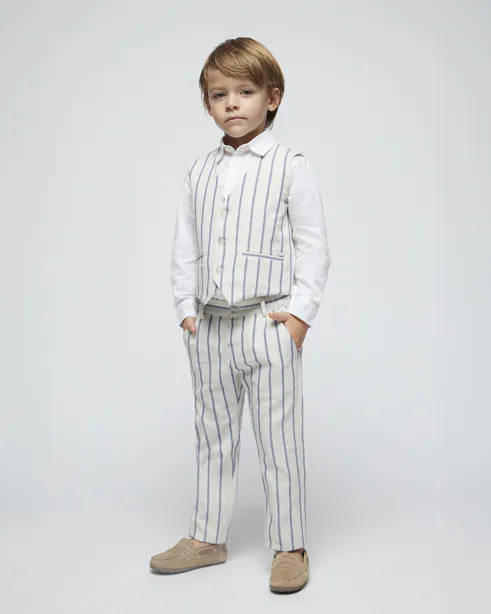 Gilet in lino e cotone a fantasia rigata blu e avorio 3-9 anni