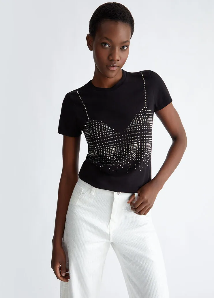 Liu Jo T-shirt Bustier Borchie Nero Donna