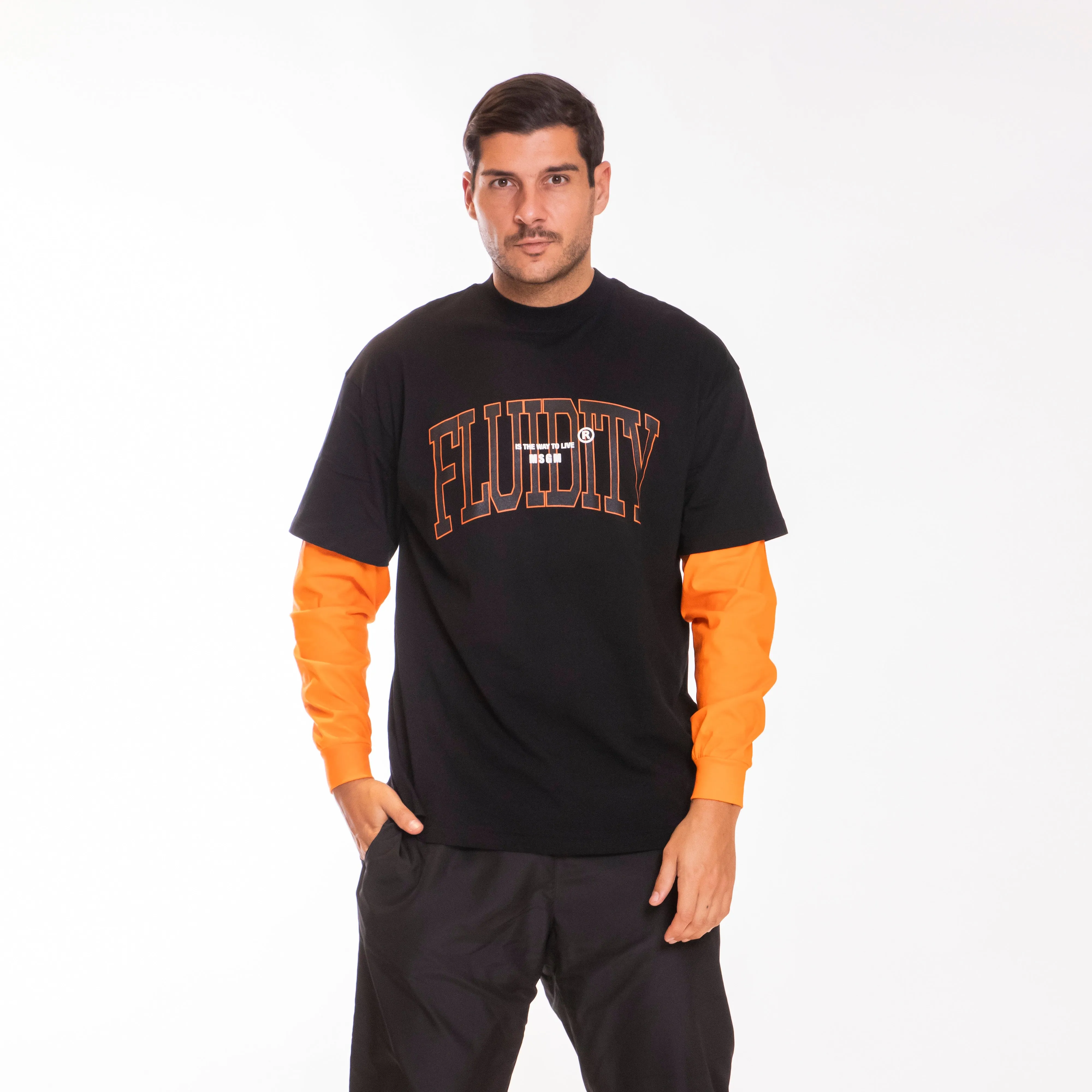 MSGM T-SHIRT COLLEGE BLACK ORANGE