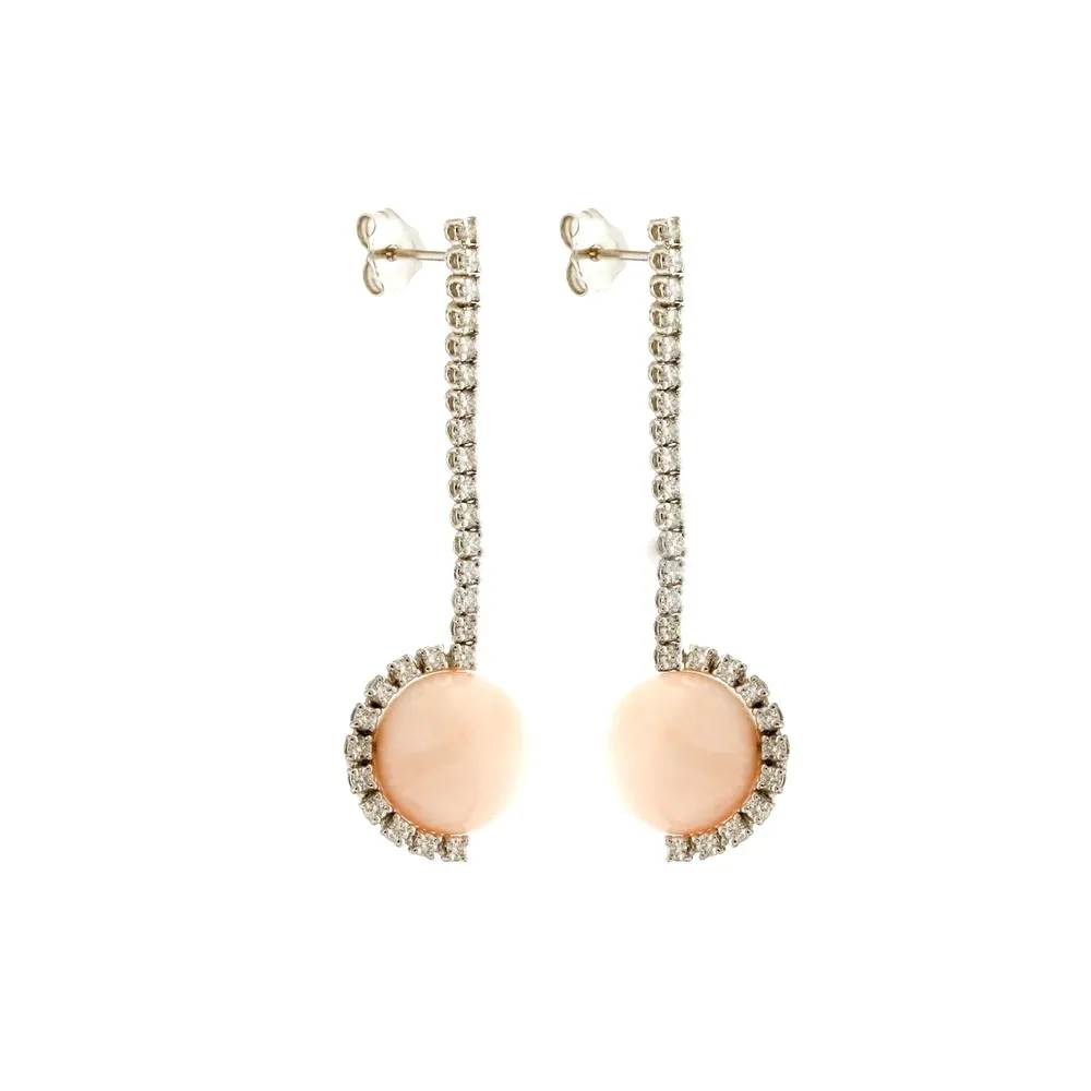 ORECCHINI PENDENTI IN ORO BIANCO 18 KT CON DIAMANTI E CORALLO NATURALE