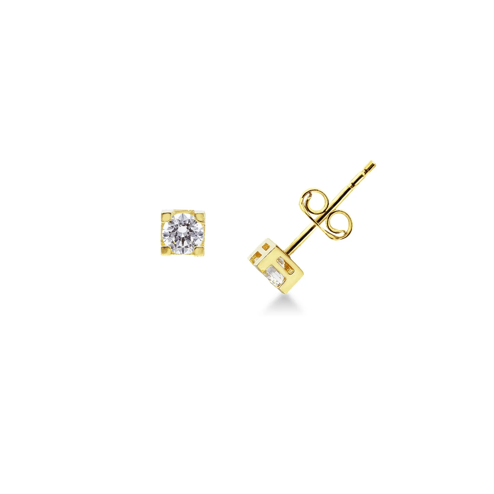 Orecchini punto luce a griffe in oro giallo 18k con Zircone.