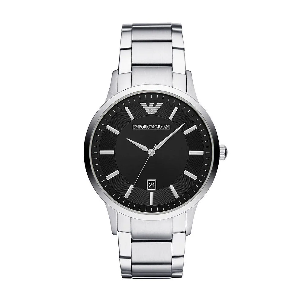 Orologio Al Quarzo Emporio Armani Ar11181 Cassa Rotonda Acciaio Argentato 43 mm Quadrante Nero Cinturino Acciaio Argentato
