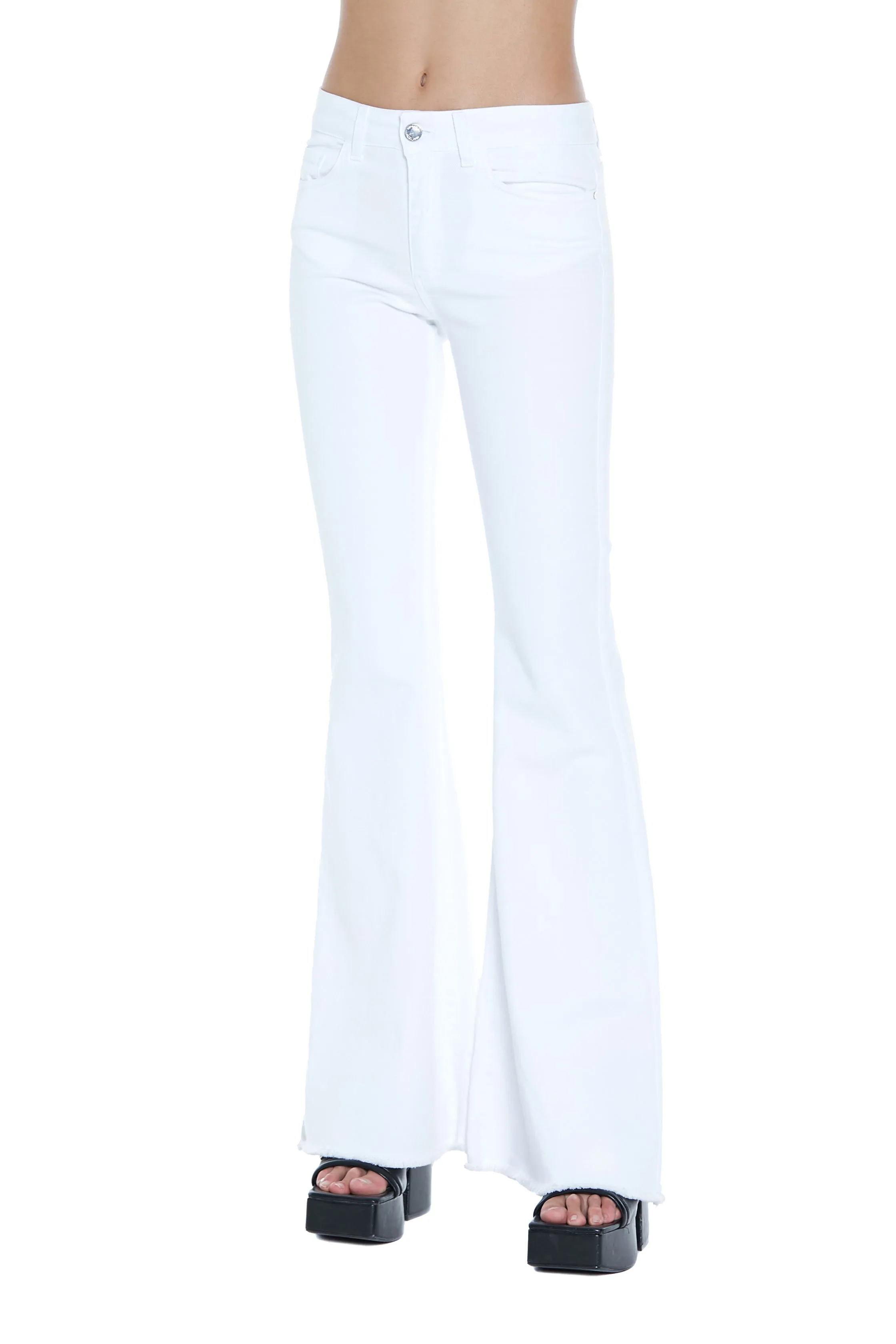 Pantalone LINJA vita alta zampa 5 tasche fondo sfrangiato drill