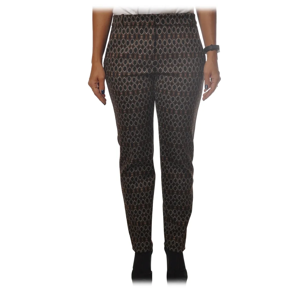 Pinko - Pantalone Bello95 a Sigaretta Stampa Geometrica - Nero/Marrone - Pantalone - Made in Italy - Luxury Exclusive Collection