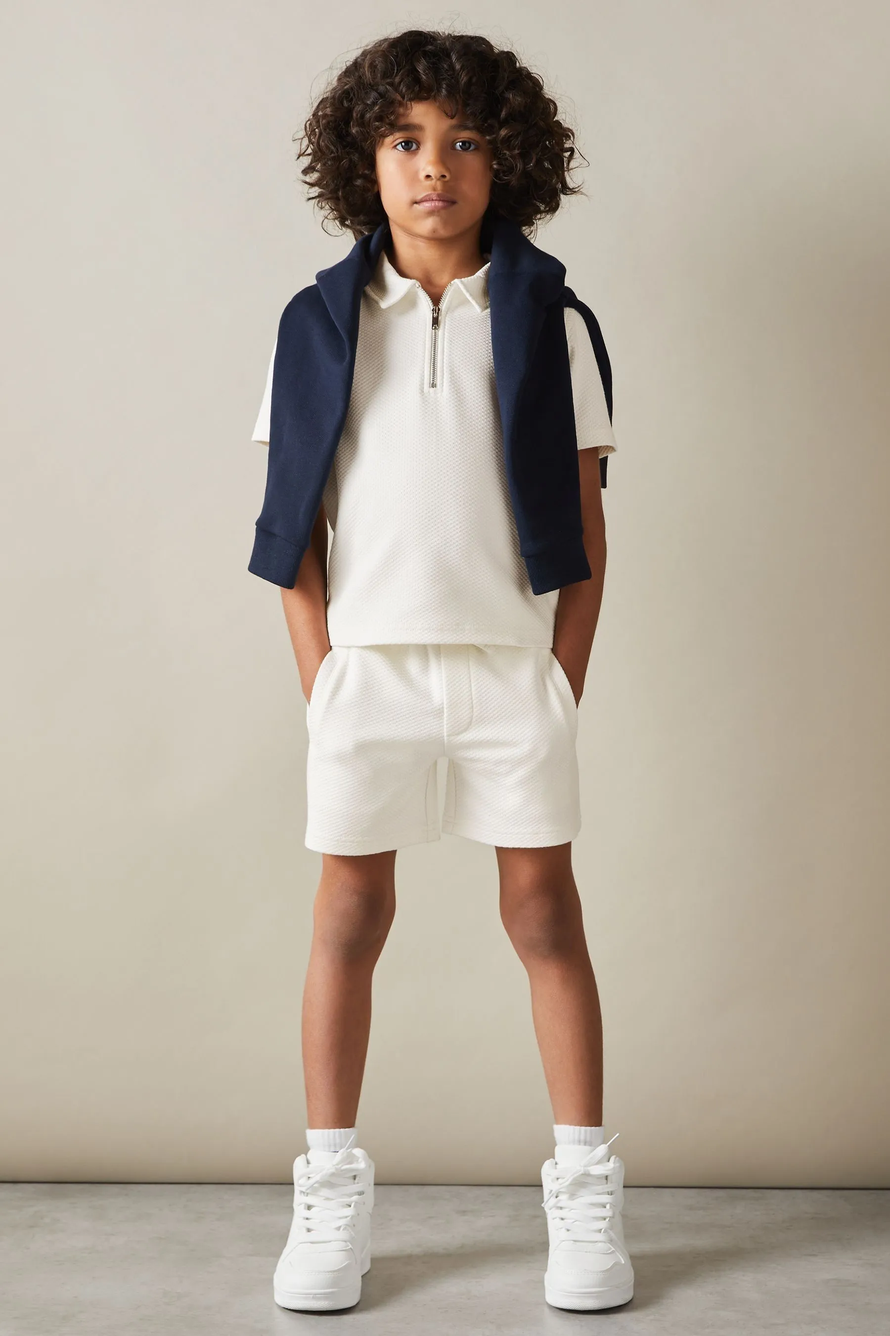 Reiss Creed Textured Half Zip Polo Shirt    