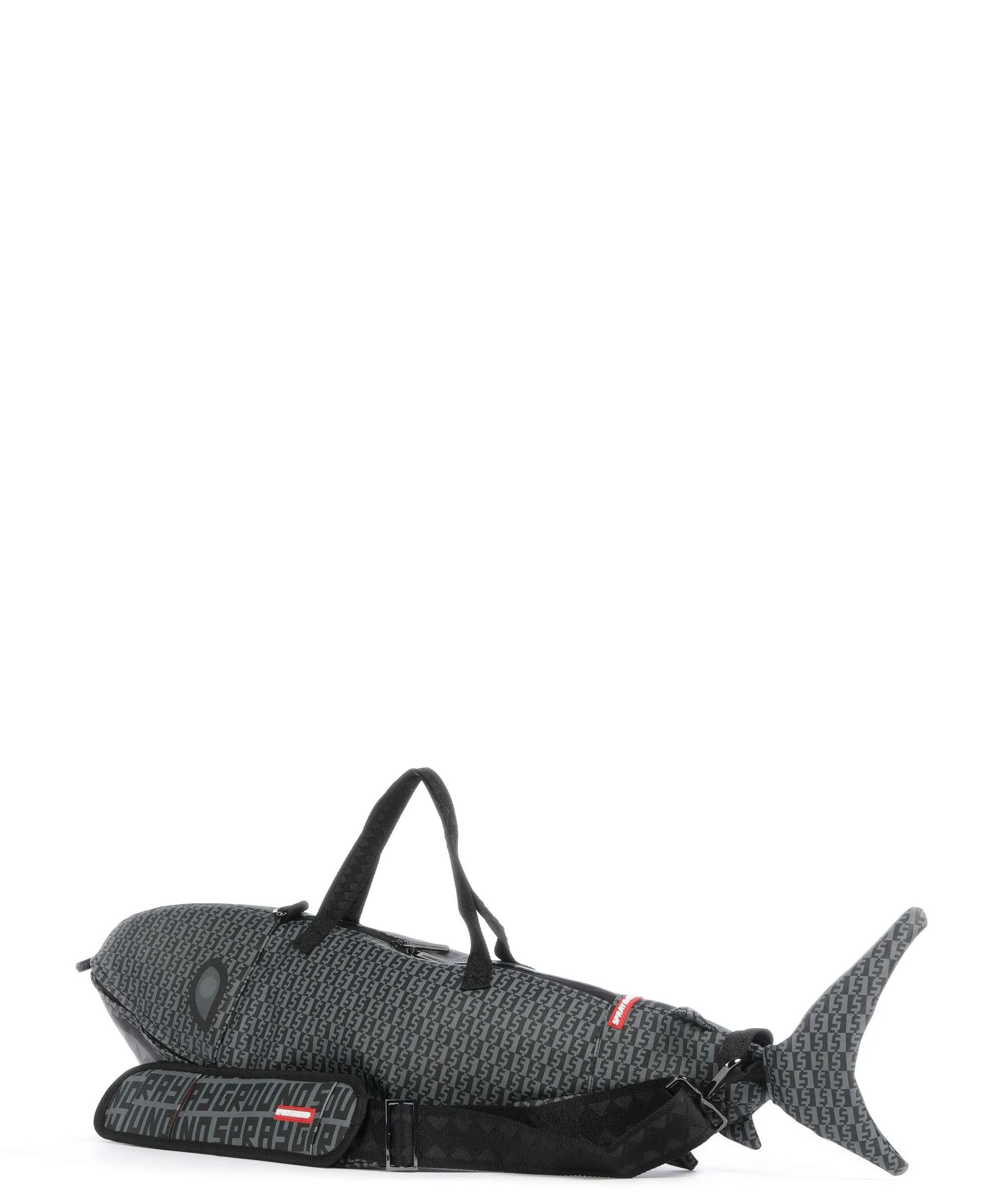  Sprayground Split Infinity Check Shark-Shaped Borsone da weekend grigio scuro 72 cm  