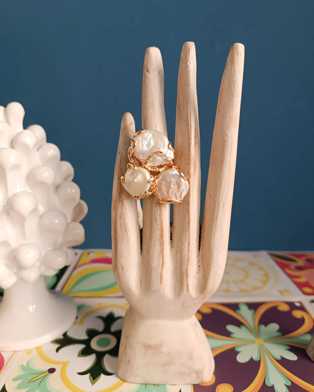 Statement Ring with Three Baroque Pearls