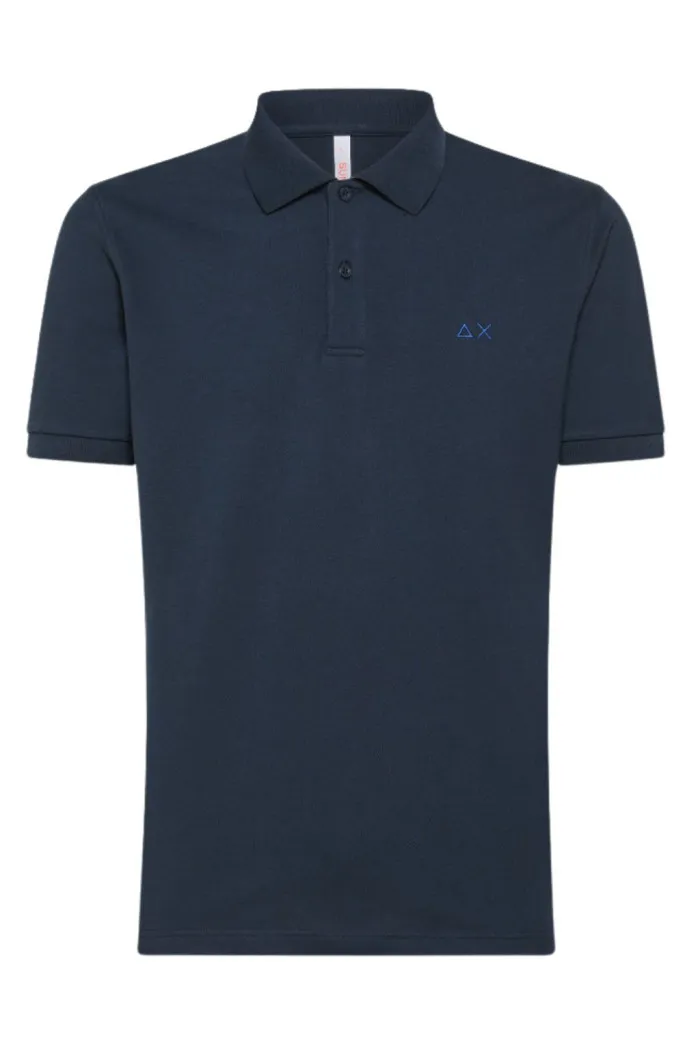 SUN 68 POLO UOMO BLU UNDER COLLAR PRINT  A34116