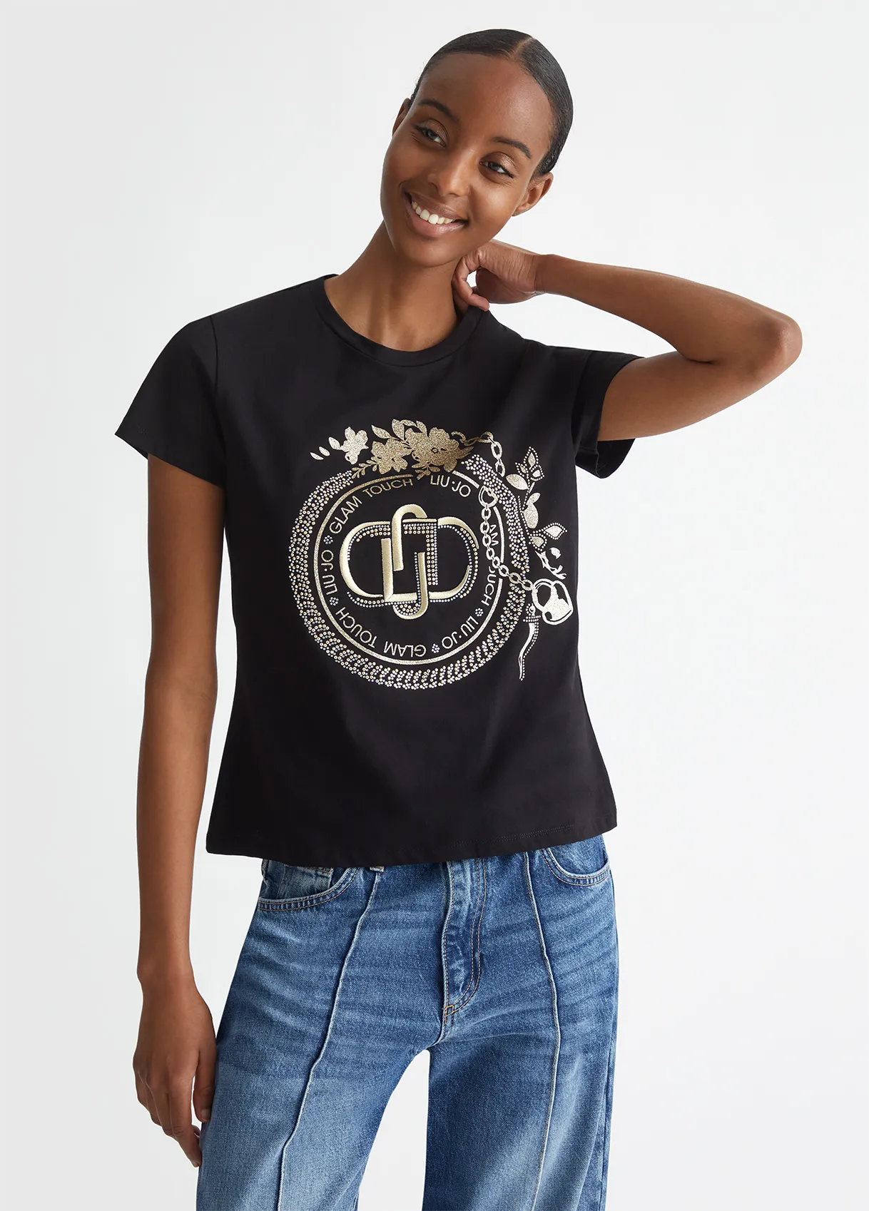 T-SHIRT CON LOGO E STRASS LIU-JO
