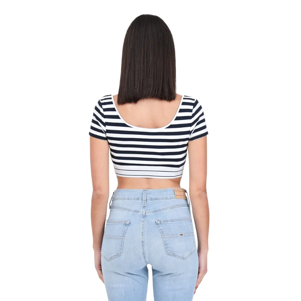 Top Tommy Jeans a righe con nastro logato