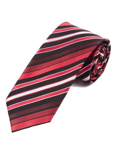 XXL Cravatta da uomo con design a righe moderne Nero inchiostro medio Rosso perla bianco